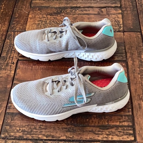Skechers Goga Run Gray and Teal Athletic Shoes Sz 7 - Picture 2 of 8